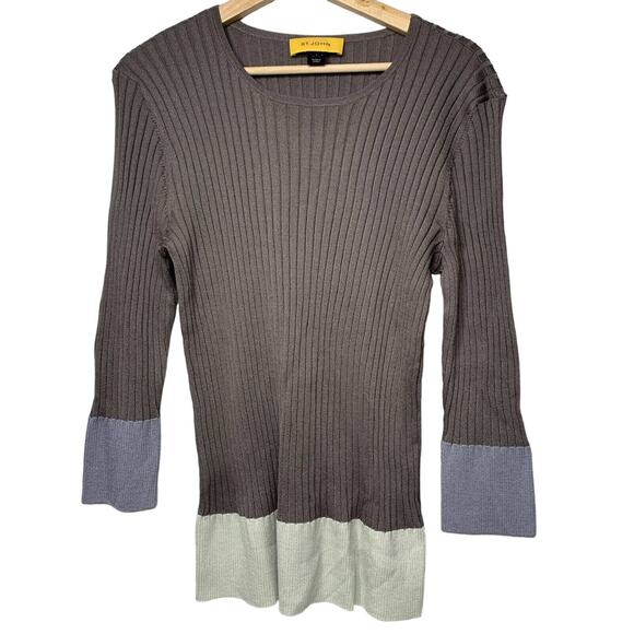 St. John Womens size Large Brown Wool Blend Ribbed Color Block Sweater Pullover - Picture 1 of 13